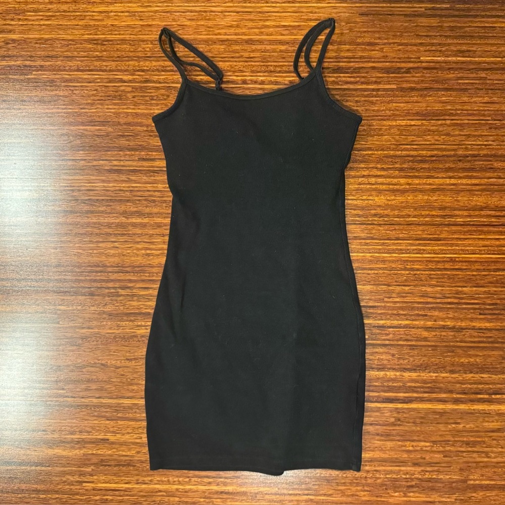 Babaton ribbed black stretch cotton slip dress w/ bra and adjustable straps sm